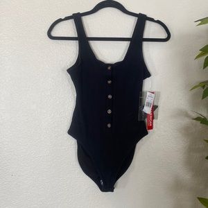 good american deep cut button up bodysuit | size 0